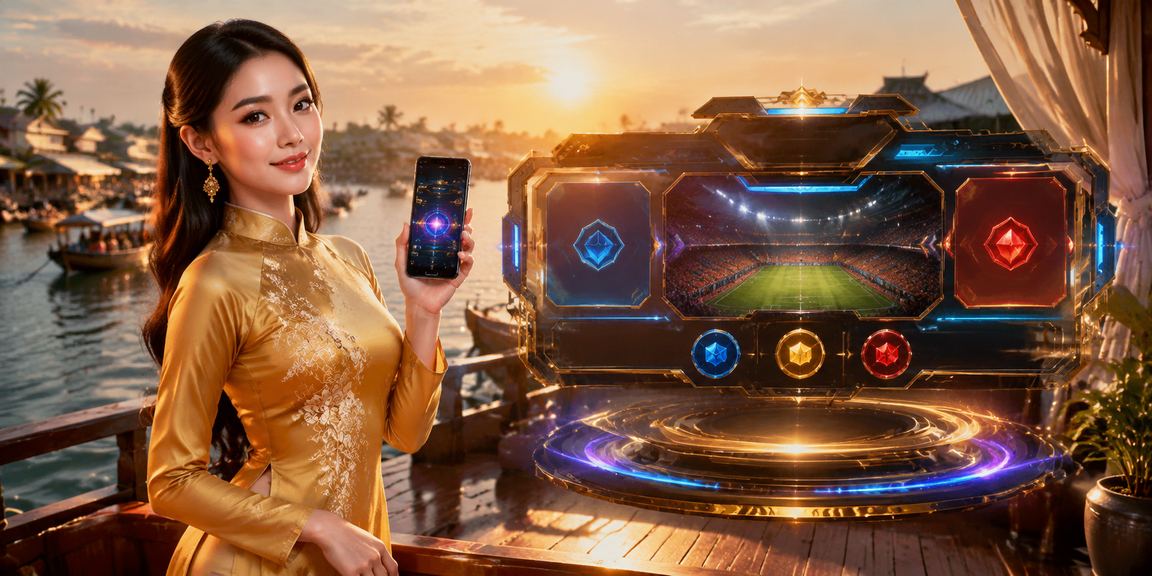 Người dùng tại Cần Thơ đặt cược esports trực tuyến qua điện thoại với trang phục áo dài truyền thống